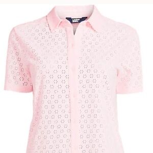 LANDS END Short Sleeve Eyelet TUNIC BLOUSE Size: MEDIUM New Pink